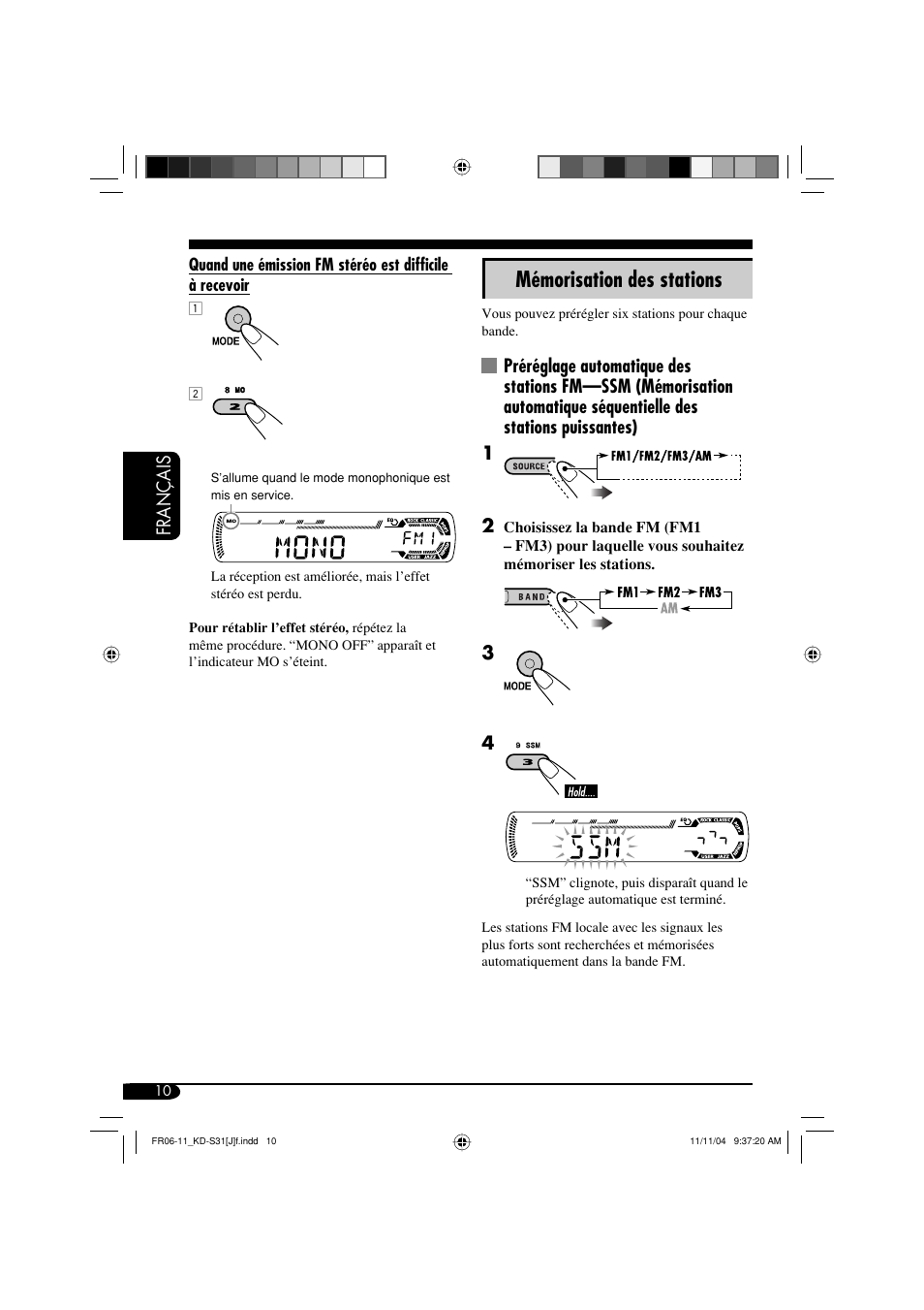 Mémorisation des stations, Français | JVC KD-S31 User Manual | Page 74 / 98