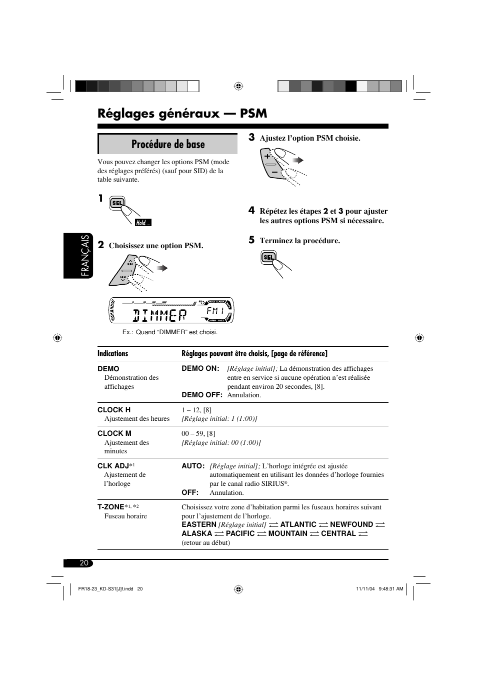 Réglages généraux — psm, Procédure de base, Français | JVC KD-S31 User Manual | Page 84 / 98