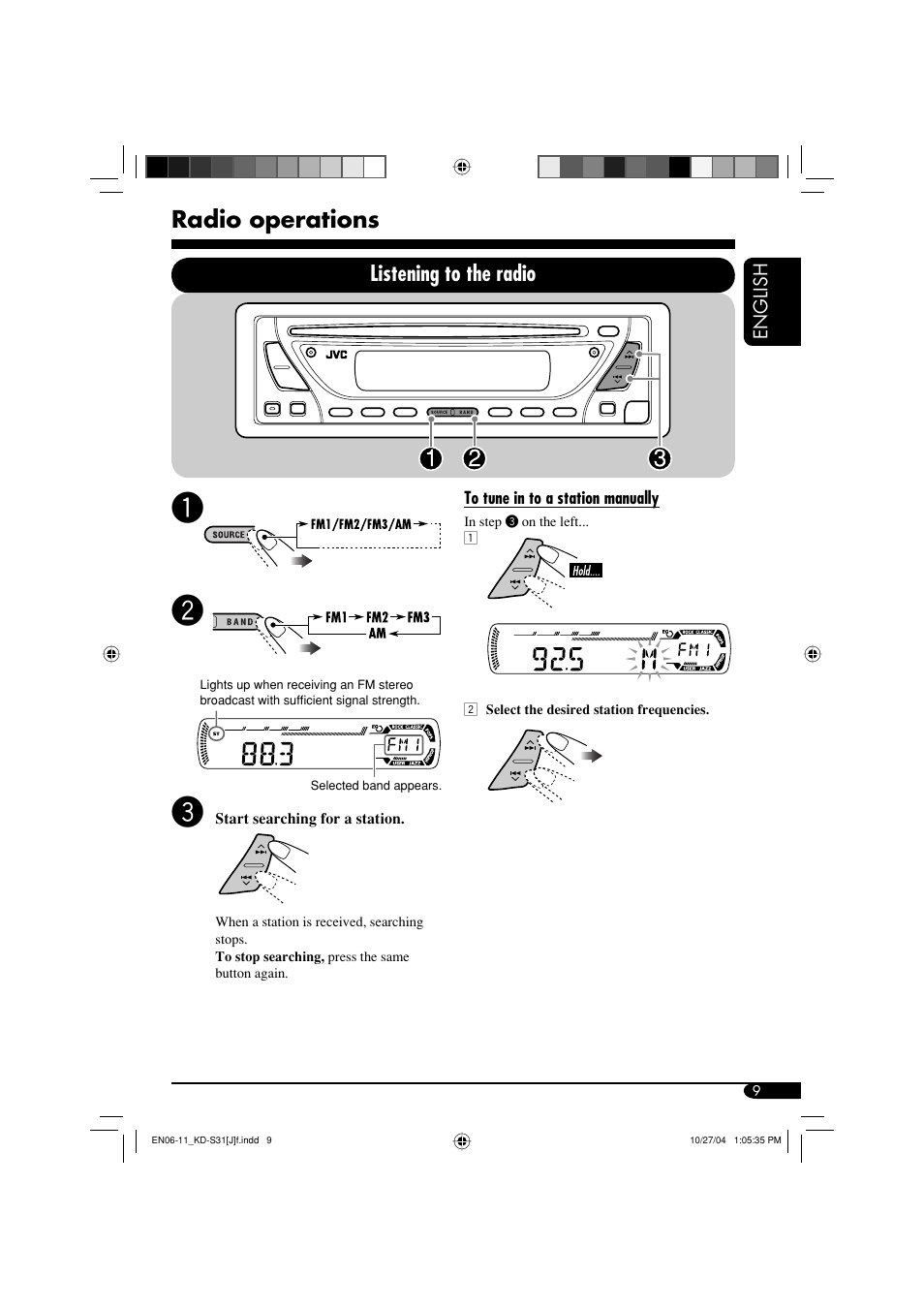 Radio operations, Listening to the radio | JVC KD-S31 User Manual | Page 9 / 98