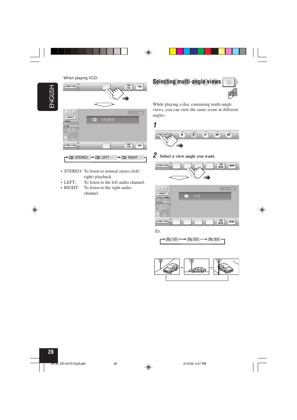 English, Selecting multi-angle views | JVC KD-AV7010 User Manual | Page 28 / 92