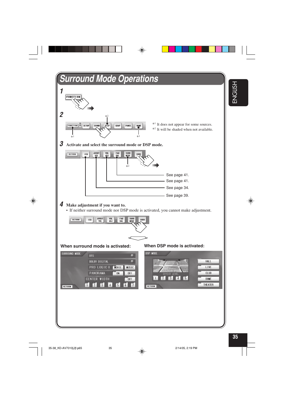 Surround mode operations, English | JVC KD-AV7010 User Manual | Page 35 / 92