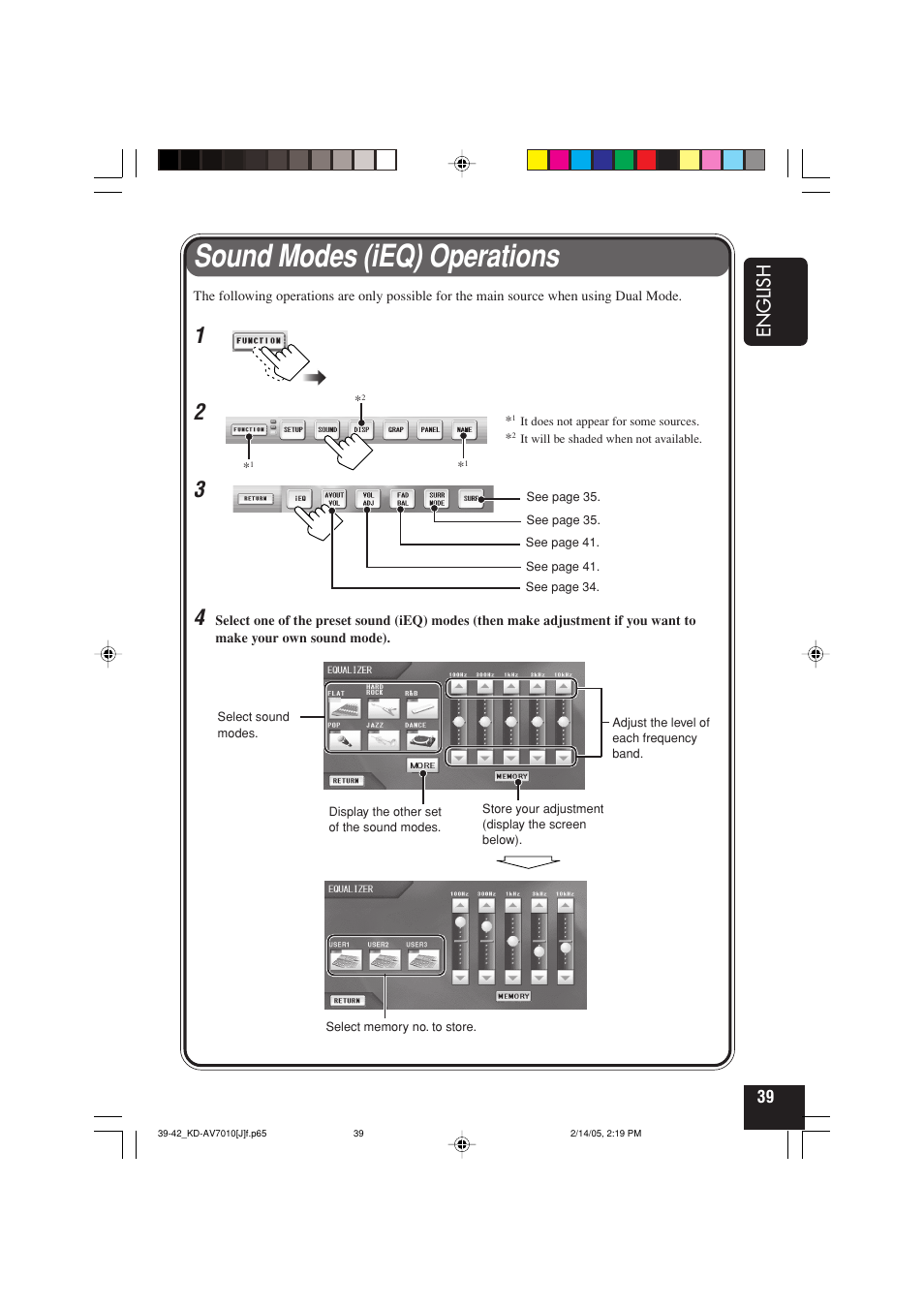 Sound modes (ieq) operations, English | JVC KD-AV7010 User Manual | Page 39 / 92