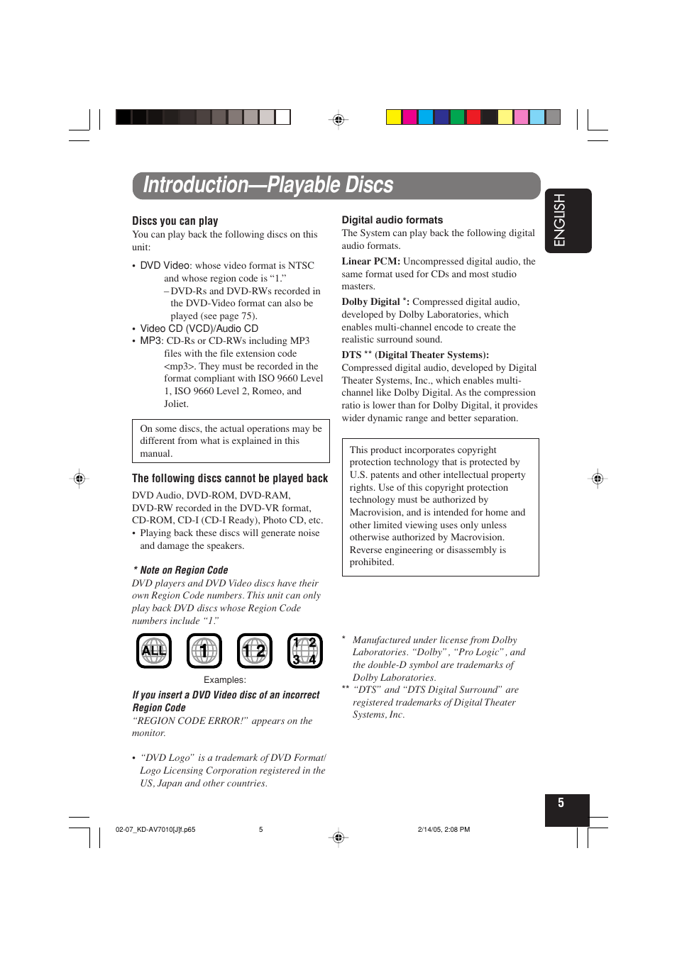 Introduction—playable discs, English | JVC KD-AV7010 User Manual | Page 5 / 92