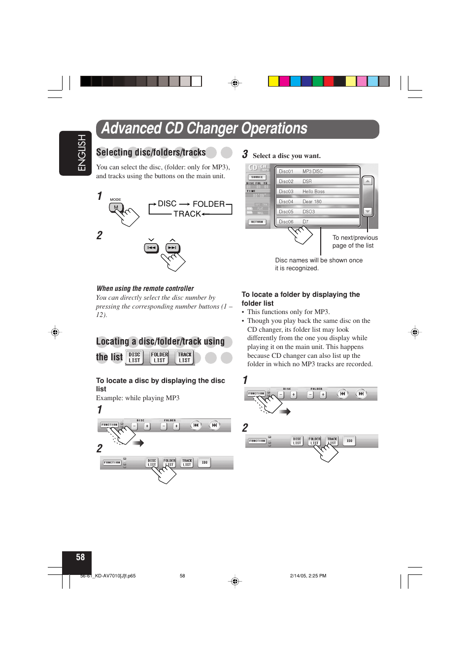 Advanced cd changer operations | JVC KD-AV7010 User Manual | Page 58 / 92