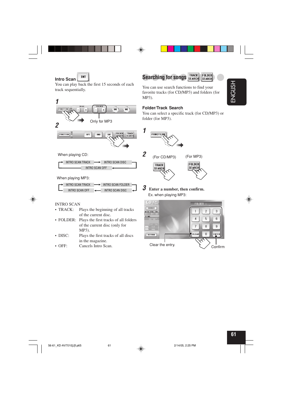 English, Searching for songs | JVC KD-AV7010 User Manual | Page 61 / 92