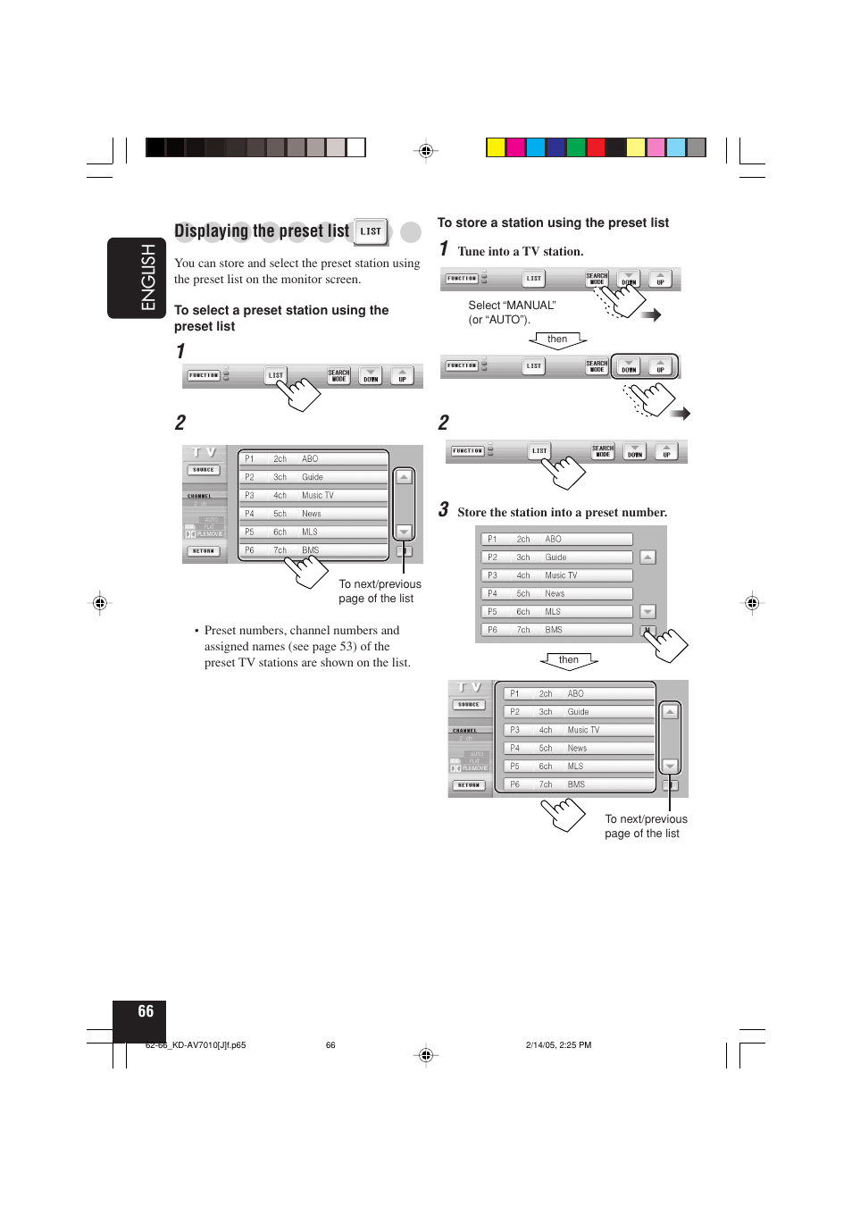English, Displaying the preset list | JVC KD-AV7010 User Manual | Page 66 / 92