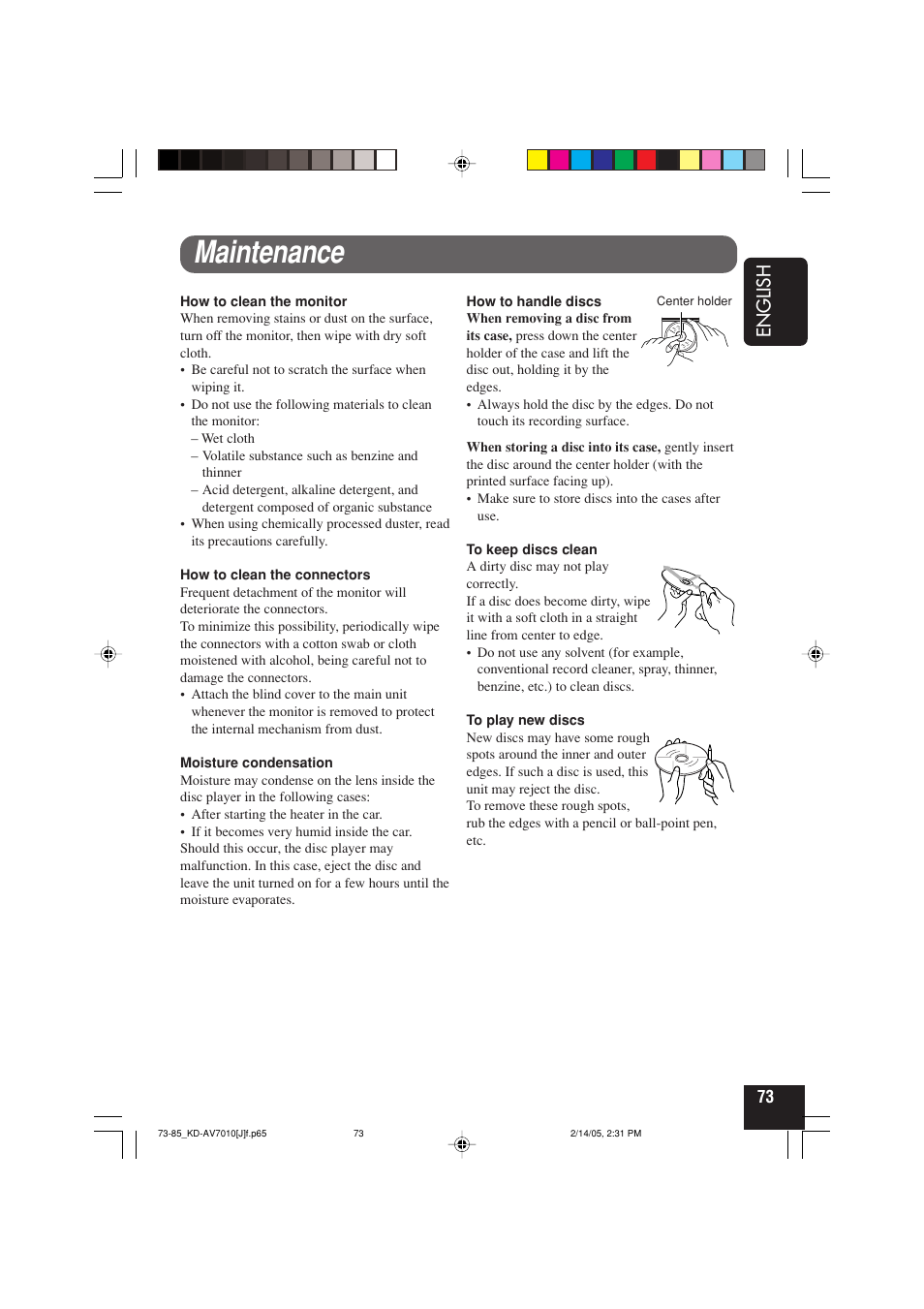 Maintenance, English | JVC KD-AV7010 User Manual | Page 73 / 92