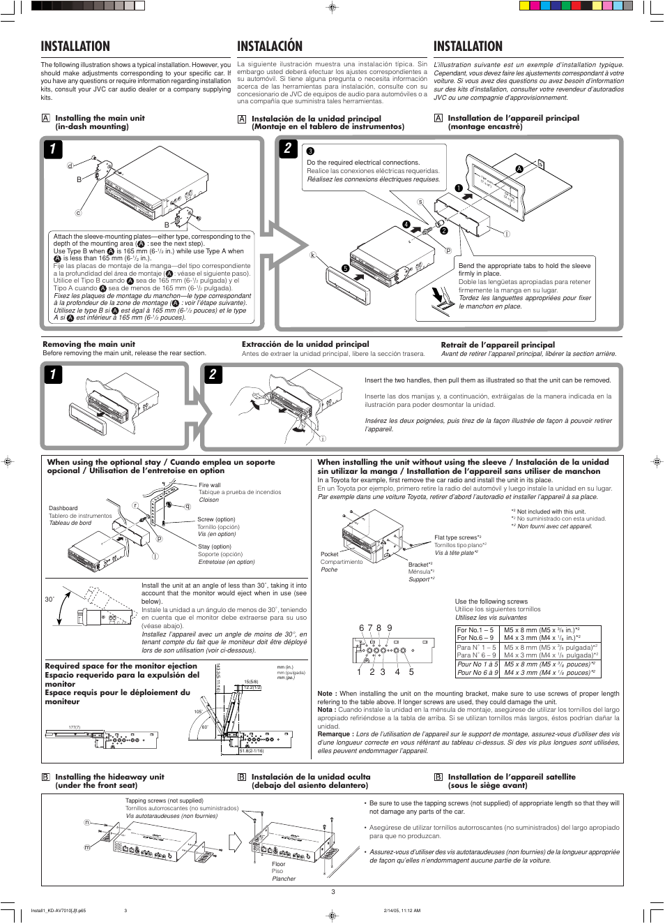 Installation, Instalación | JVC KD-AV7010 User Manual | Page 89 / 92