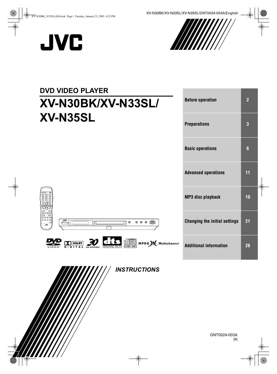 JVC XV-N35SL User Manual | 34 pages