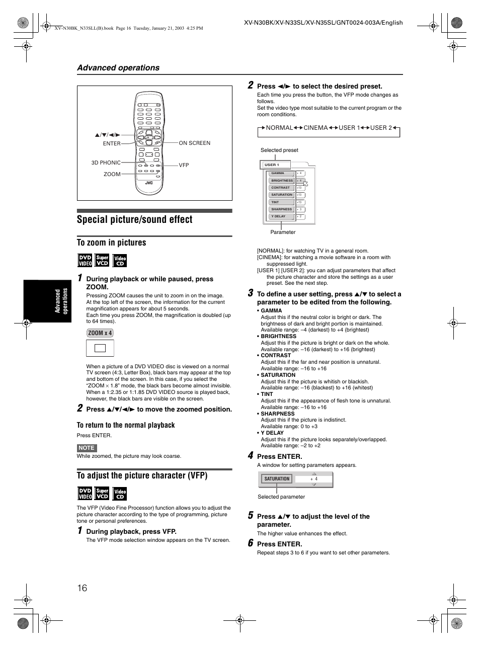 Special picture/sound effect, Advanced operations | JVC XV-N35SL User Manual | Page 18 / 34