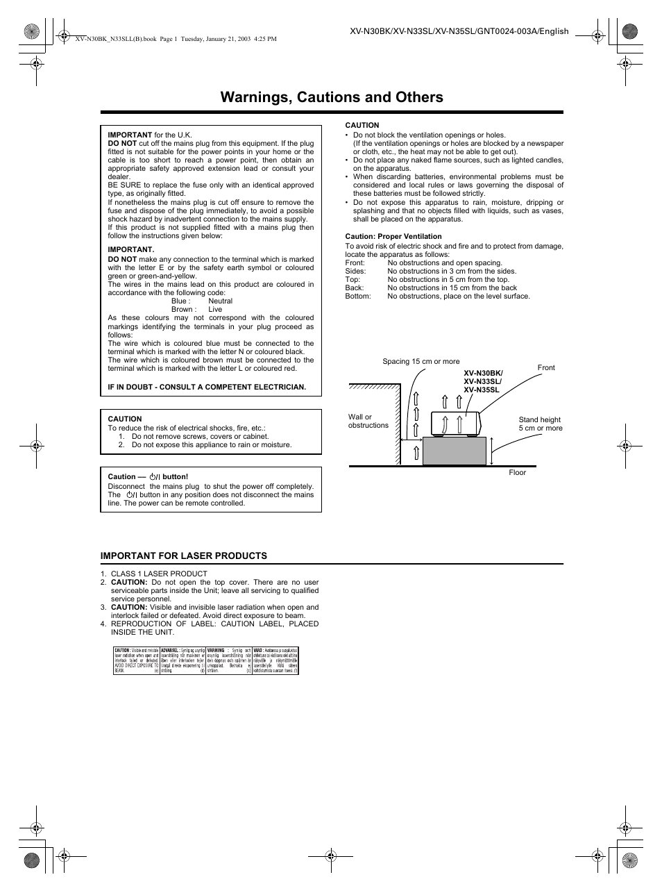 Warnings, cautions and others | JVC XV-N35SL User Manual | Page 2 / 34