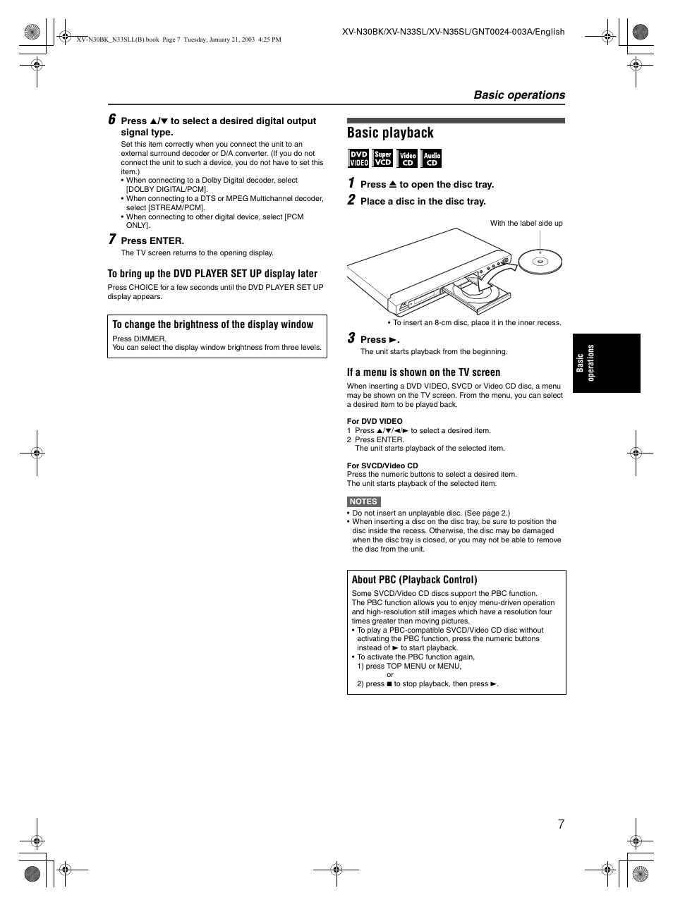 Basic playback 1, Basic operations | JVC XV-N35SL User Manual | Page 9 / 34