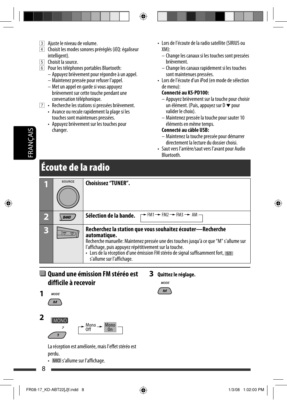 Écoute de la radio | JVC Model KD-ABT22J User Manual | Page 108 / 153