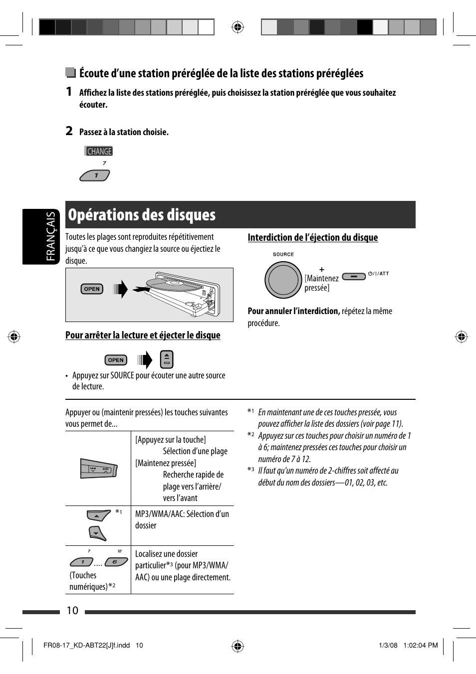Opérations des disques, 10 français | JVC Model KD-ABT22J User Manual | Page 110 / 153
