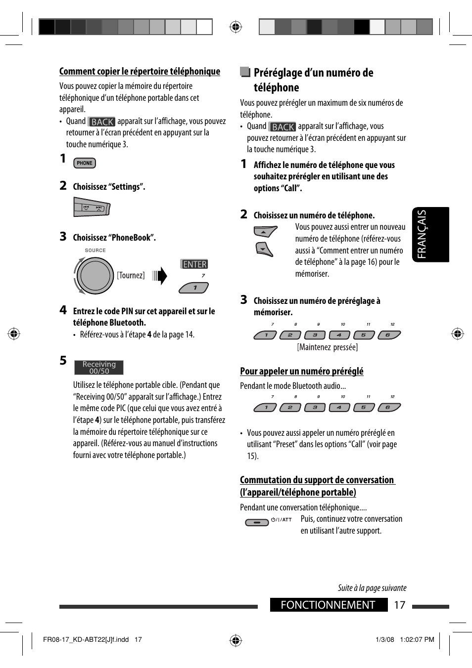 Préréglage d’un numéro de téléphone | JVC Model KD-ABT22J User Manual | Page 117 / 153