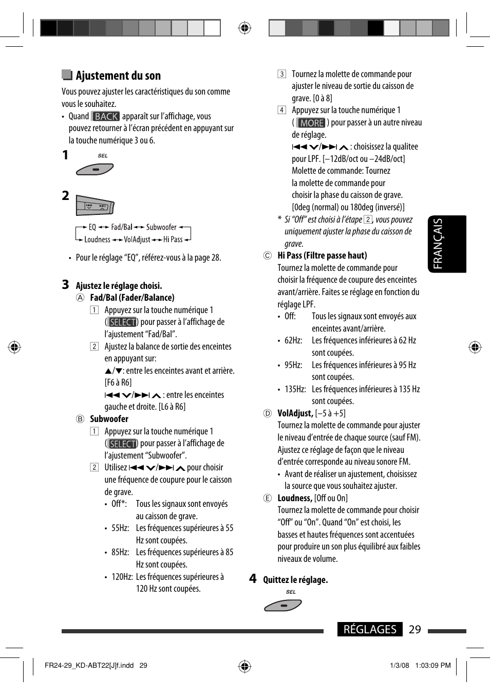 Ajustement du son, 29 réglages français | JVC Model KD-ABT22J User Manual | Page 129 / 153