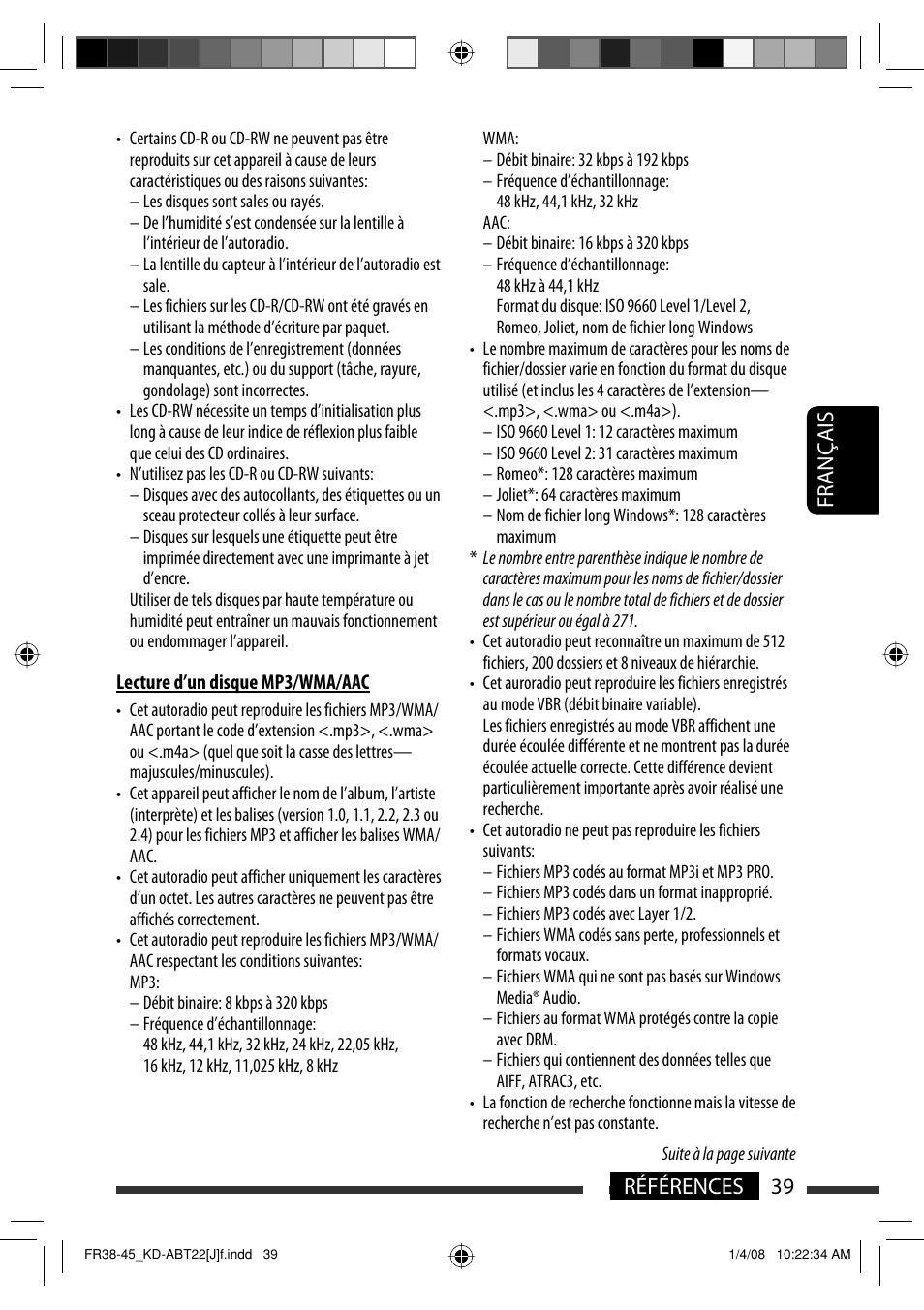 Français 39 références | JVC Model KD-ABT22J User Manual | Page 139 / 153