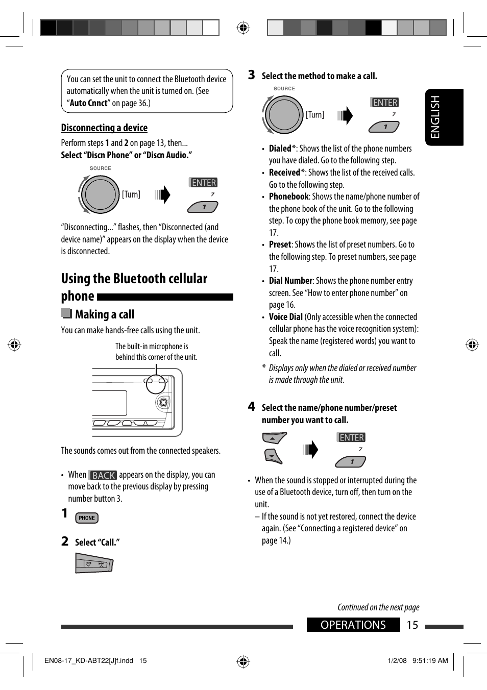 Using the bluetooth cellular phone, Making a call | JVC Model KD-ABT22J User Manual | Page 15 / 153
