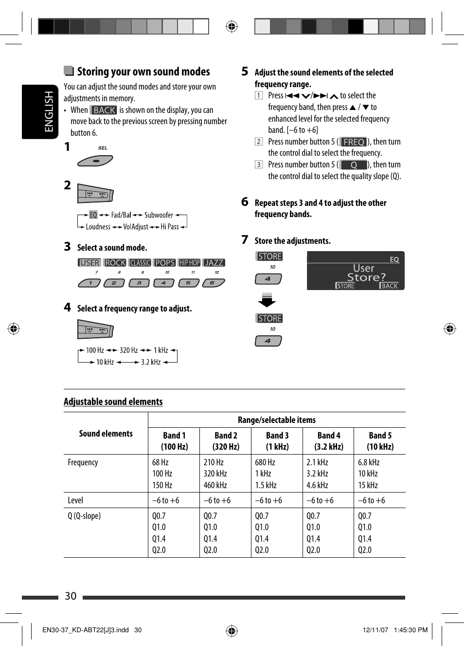 Storing your own sound modes, English 30 | JVC Model KD-ABT22J User Manual | Page 30 / 153