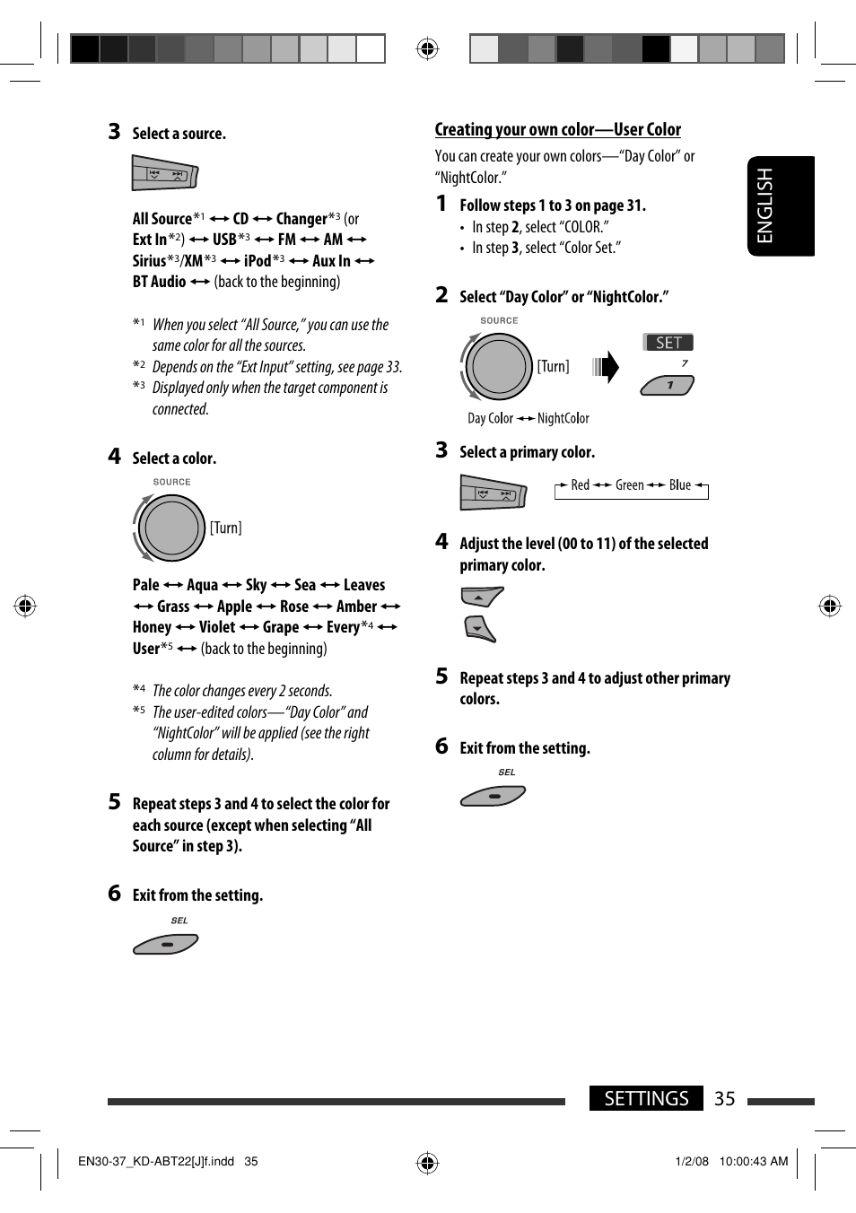 English 35 settings | JVC Model KD-ABT22J User Manual | Page 35 / 153