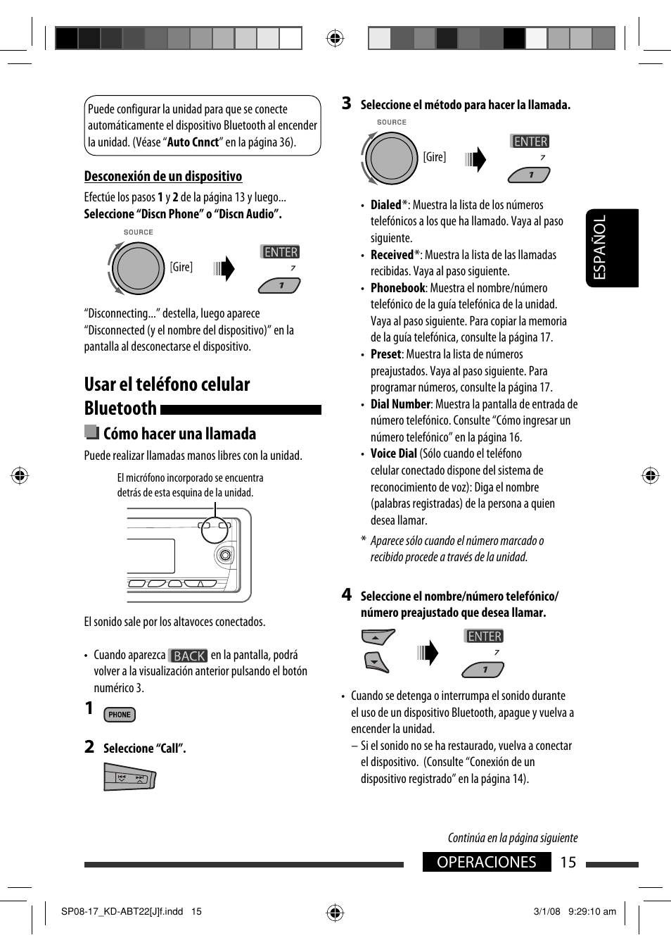 Usar el teléfono celular bluetooth, Cómo hacer una llamada | JVC Model KD-ABT22J User Manual | Page 65 / 153