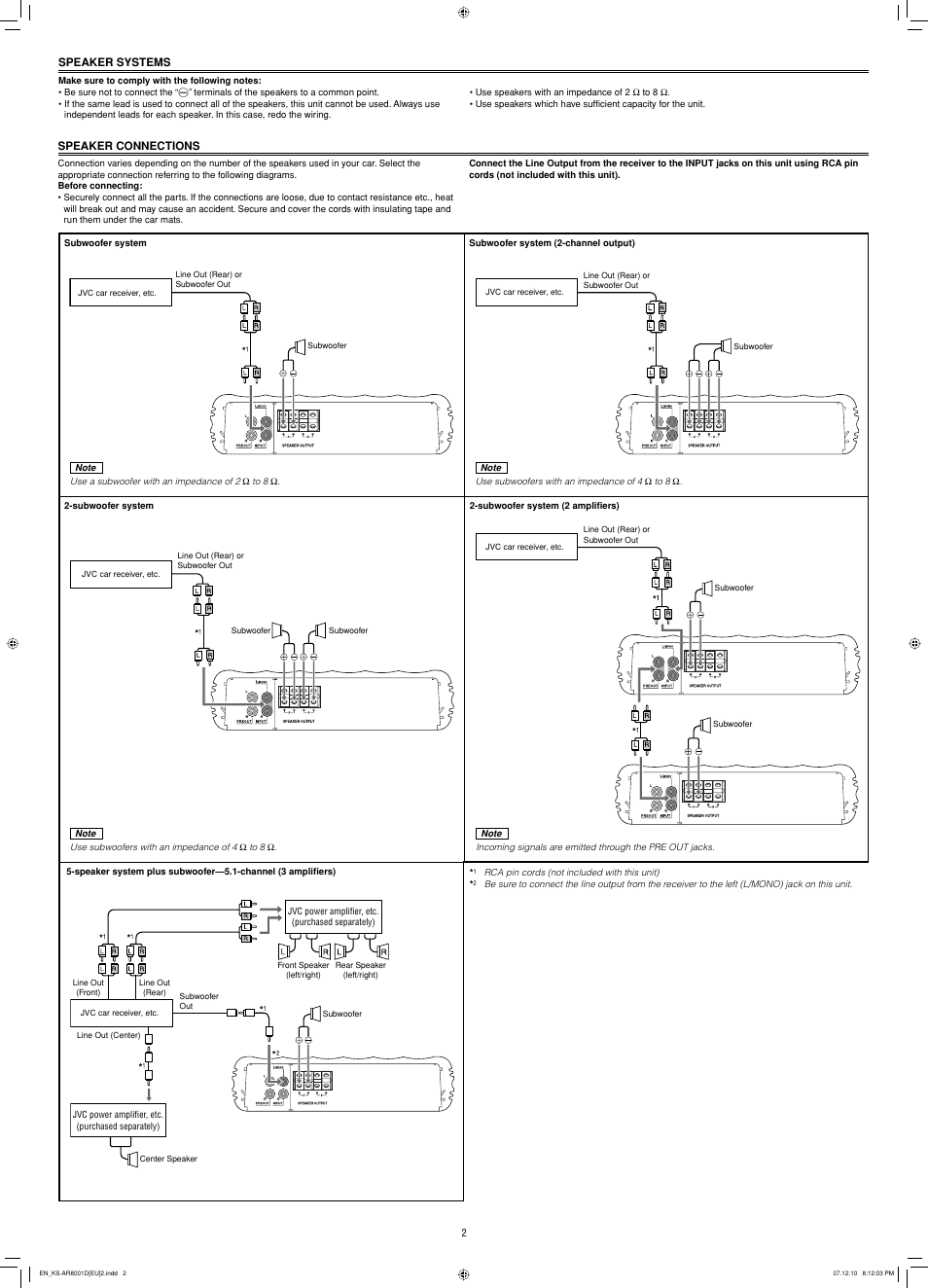 Speaker systems, Speaker connections | JVC KS-AR8001D User Manual | Page 5 / 6
