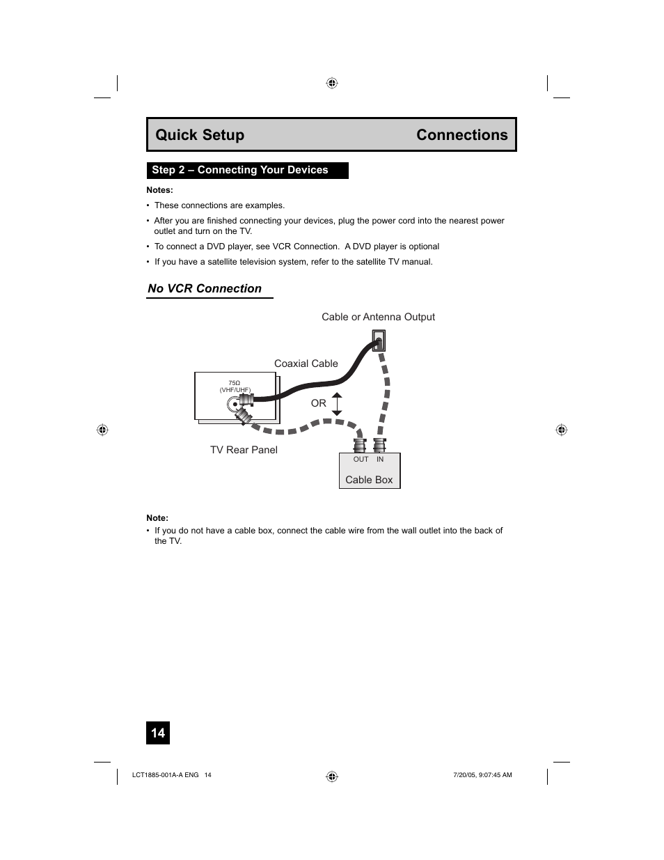 Quick setup connections, No vcr connection | JVC I'Art Pro LCT1885-001A-A User Manual | Page 14 / 80