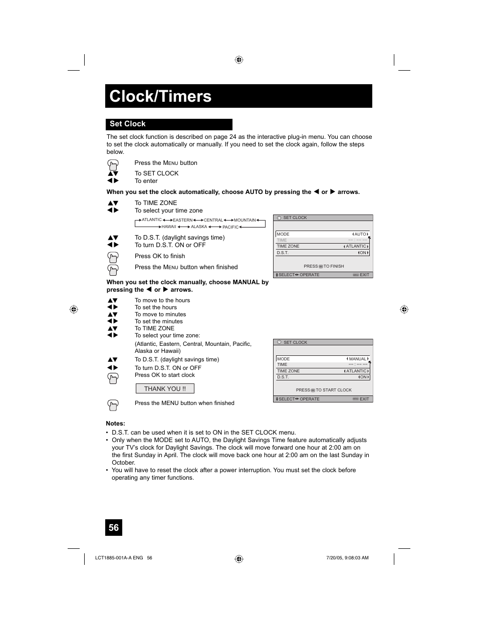 Clock/timers, Set clock | JVC I'Art Pro LCT1885-001A-A User Manual | Page 56 / 80