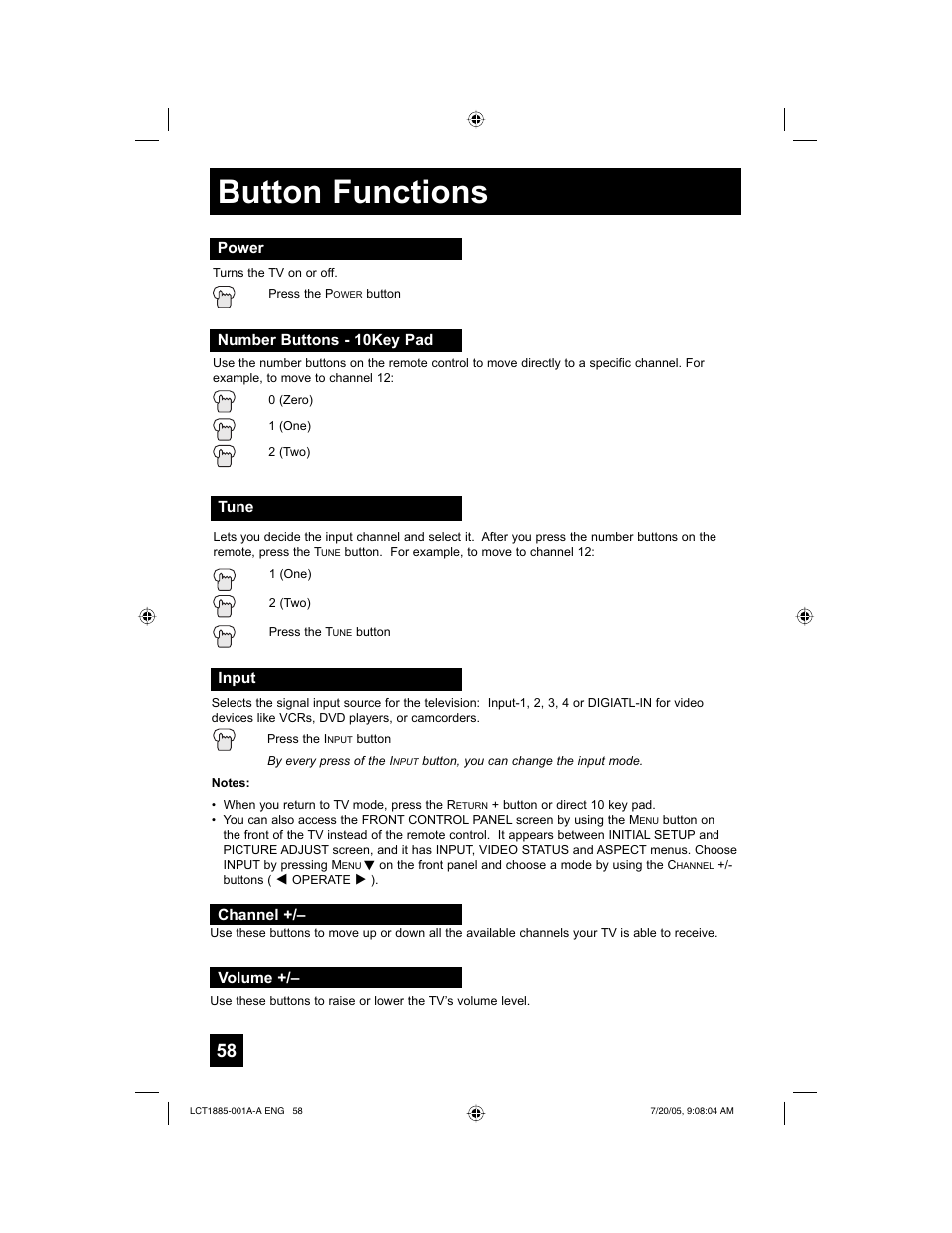 Button functions | JVC I'Art Pro LCT1885-001A-A User Manual | Page 58 / 80