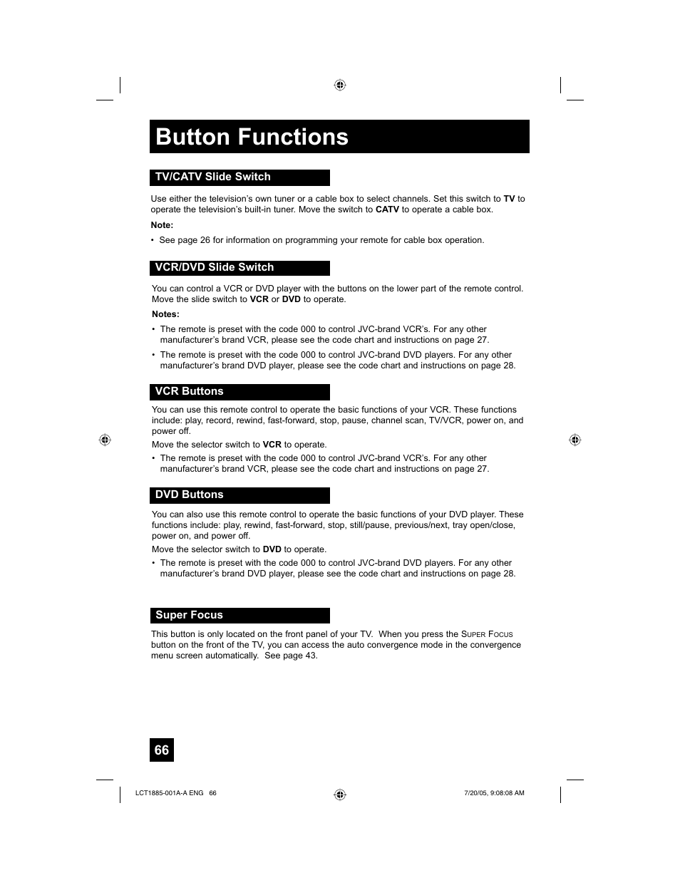 Button functions | JVC I'Art Pro LCT1885-001A-A User Manual | Page 66 / 80