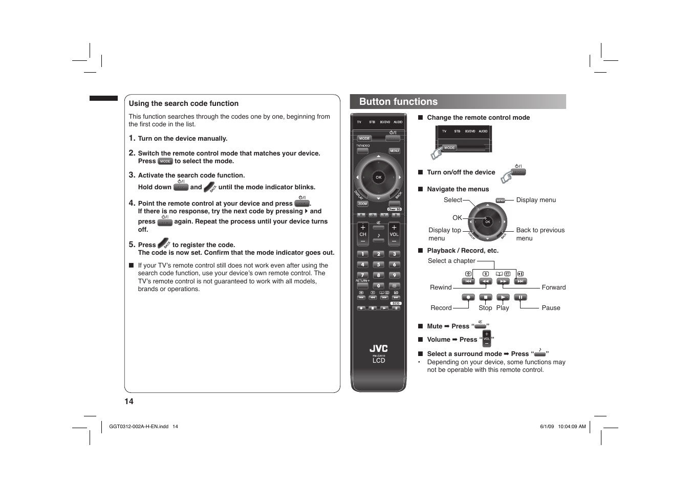 Button functions | JVC GGT0312-002A-H User Manual | Page 14 / 20