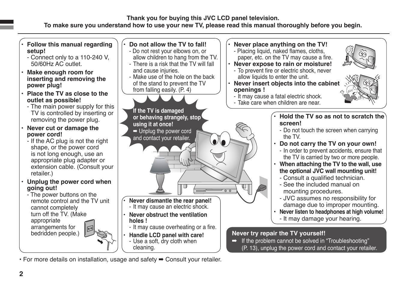 Safety precautions | JVC GGT0213-002A-H User Manual | Page 2 / 16