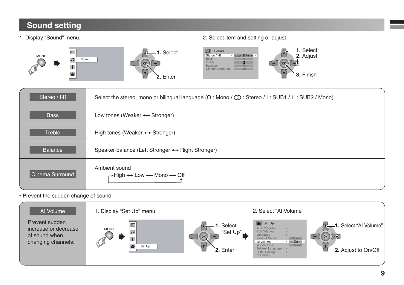 Sound setting | JVC GGT0213-002A-H User Manual | Page 9 / 16