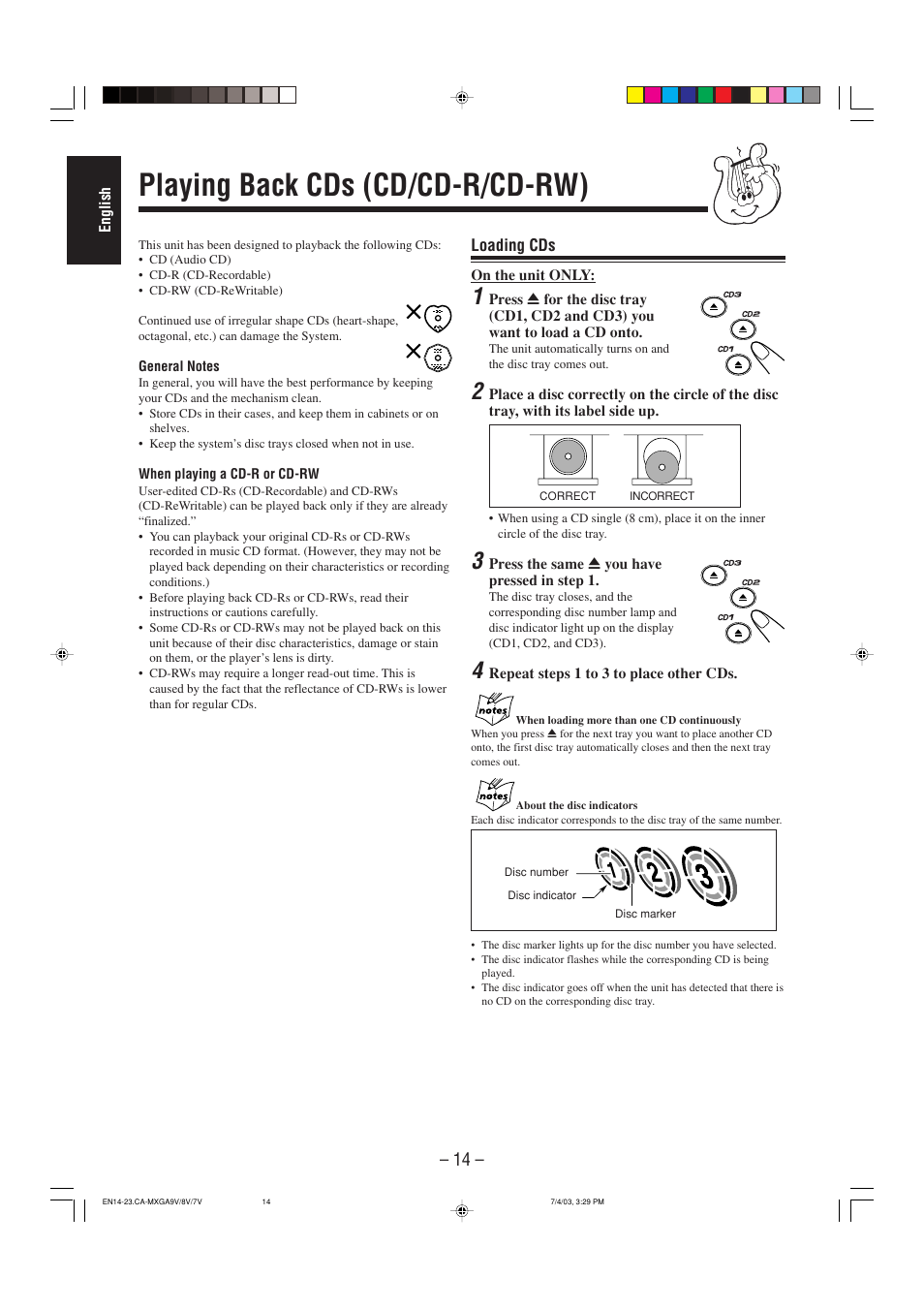 Playing back cds (cd/cd-r/cd-rw) | JVC CA-MXGA7V User Manual | Page 18 / 40