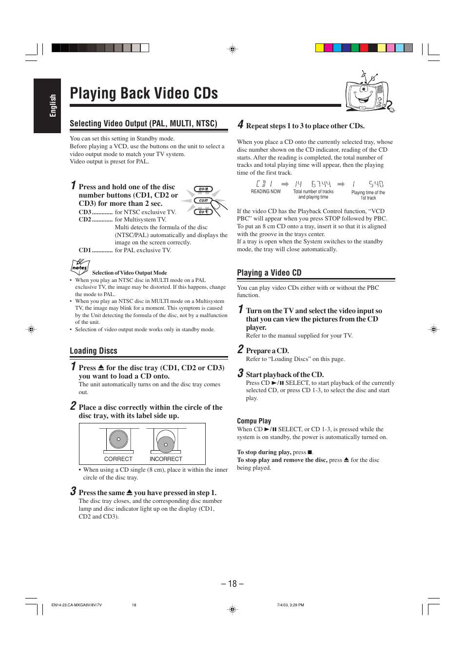 Playing back video cds | JVC CA-MXGA7V User Manual | Page 22 / 40