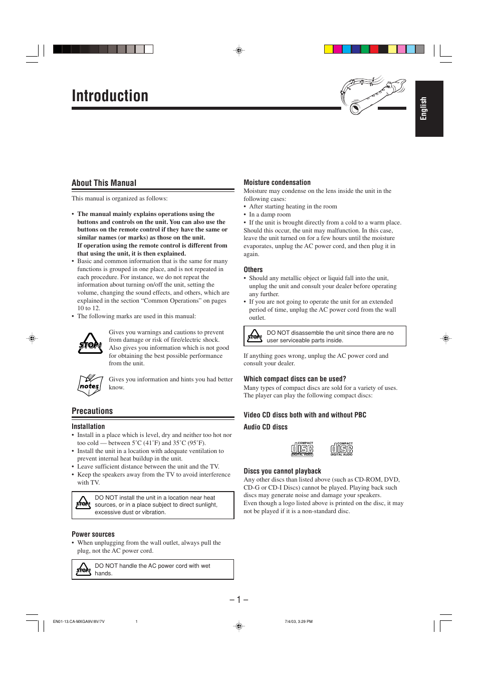 Introduction, About this manual, Precautions | JVC CA-MXGA7V User Manual | Page 5 / 40