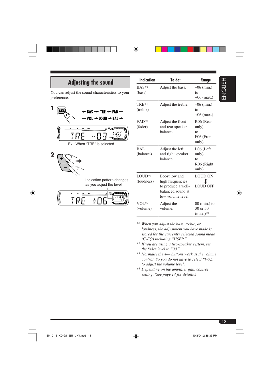 Adjusting the sound, English | JVC KD-G116 User Manual | Page 57 / 66