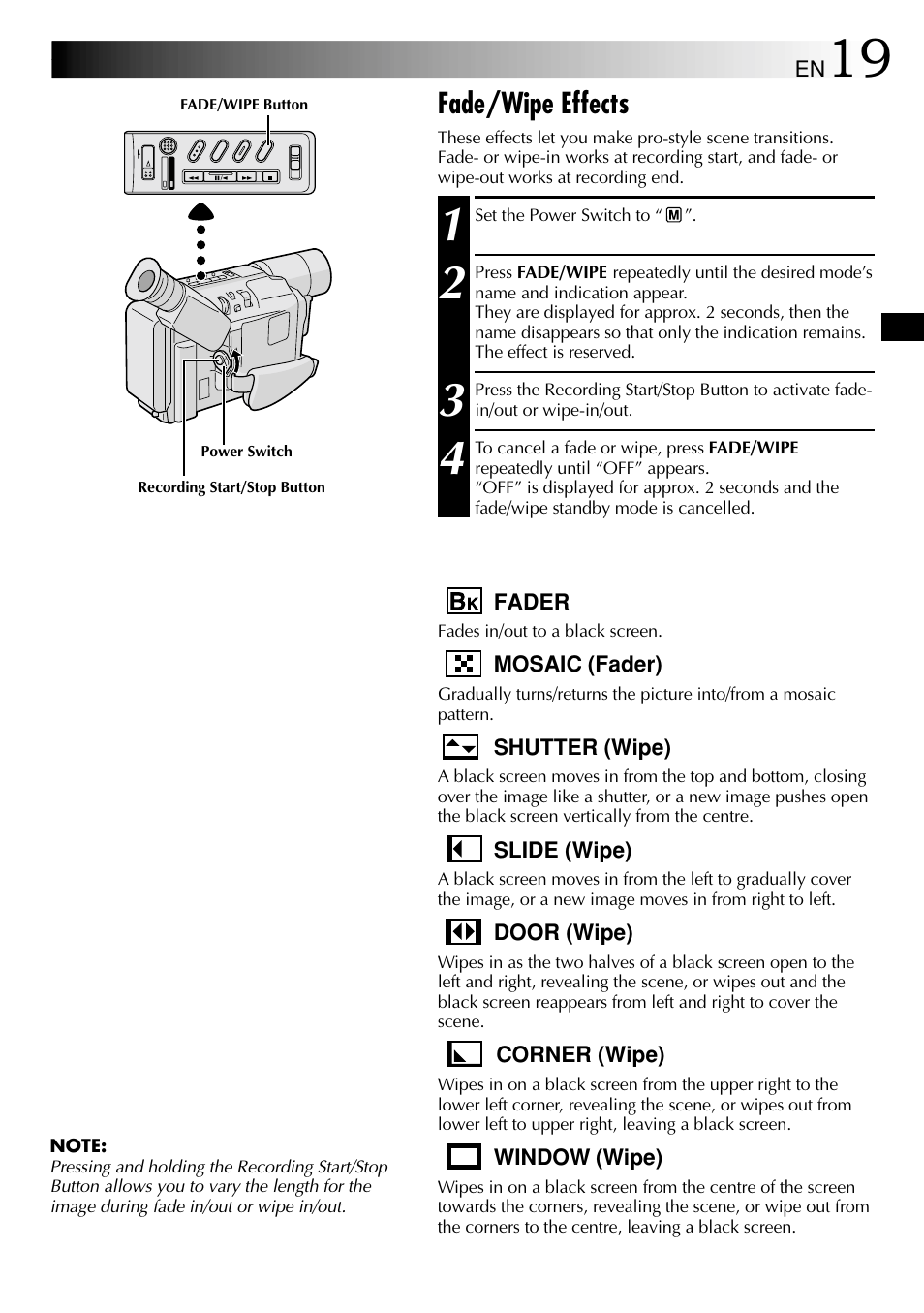 Fade/wipe effects | JVC 1000MKV*UN*VP User Manual | Page 19 / 55