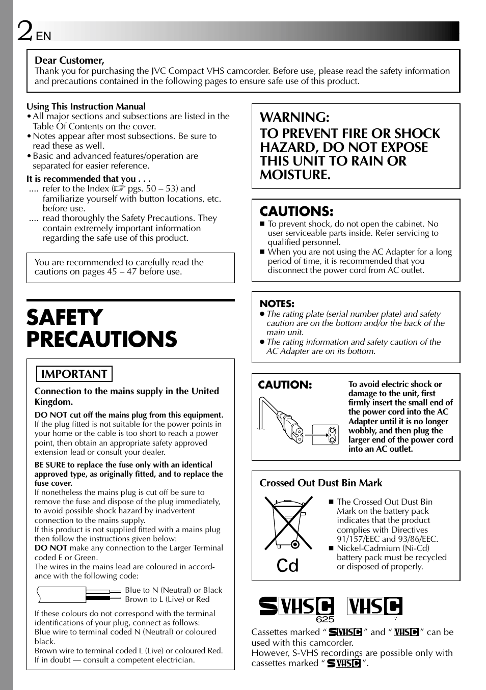 Safety precautions, Cautions | JVC 1000MKV*UN*VP User Manual | Page 2 / 55