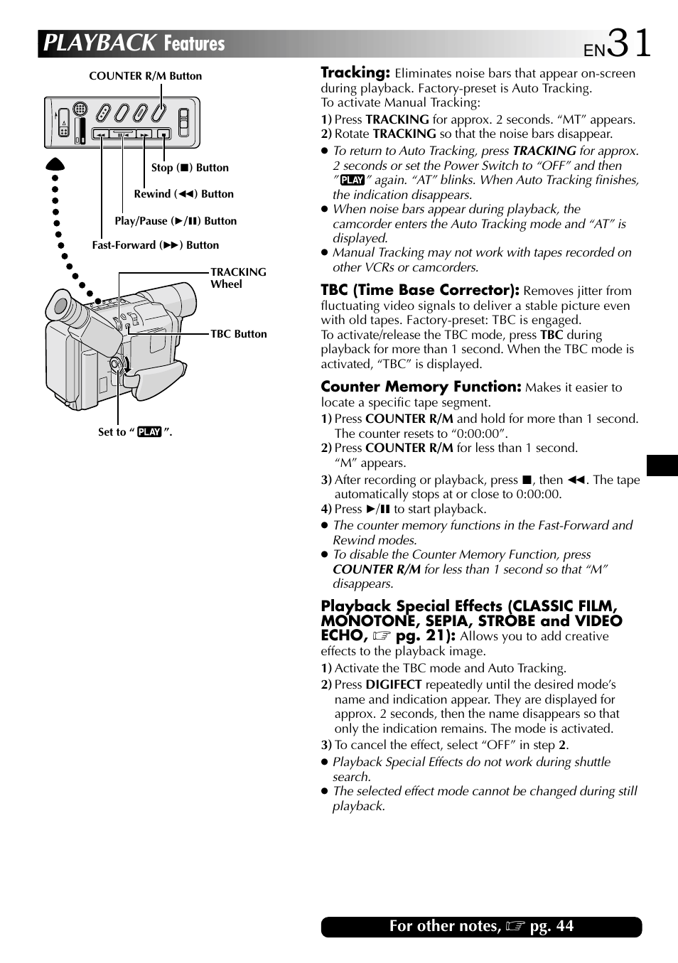 Playback, Features | JVC 1000MKV*UN*VP User Manual | Page 31 / 55