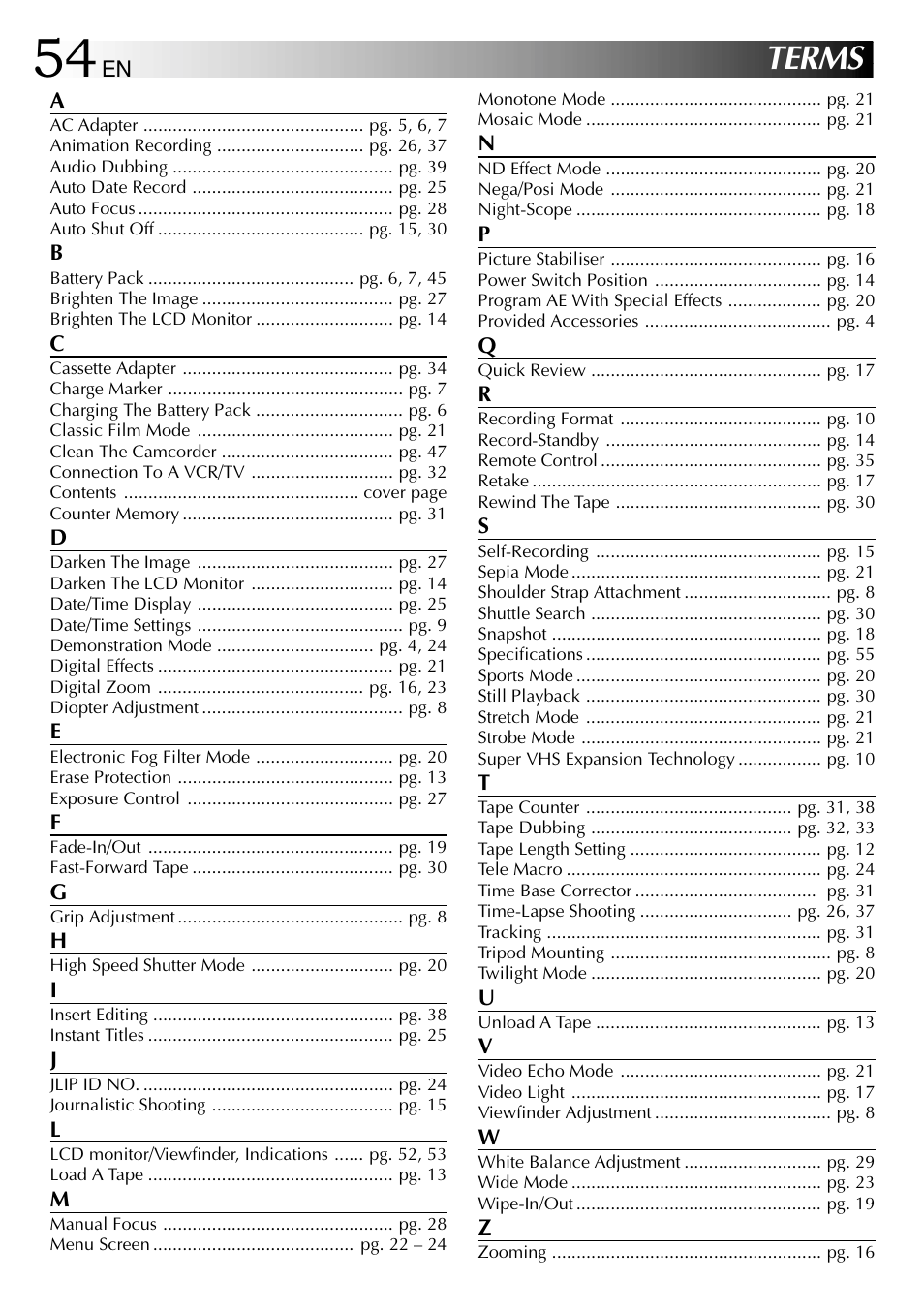 Terms | JVC 1000MKV*UN*VP User Manual | Page 54 / 55