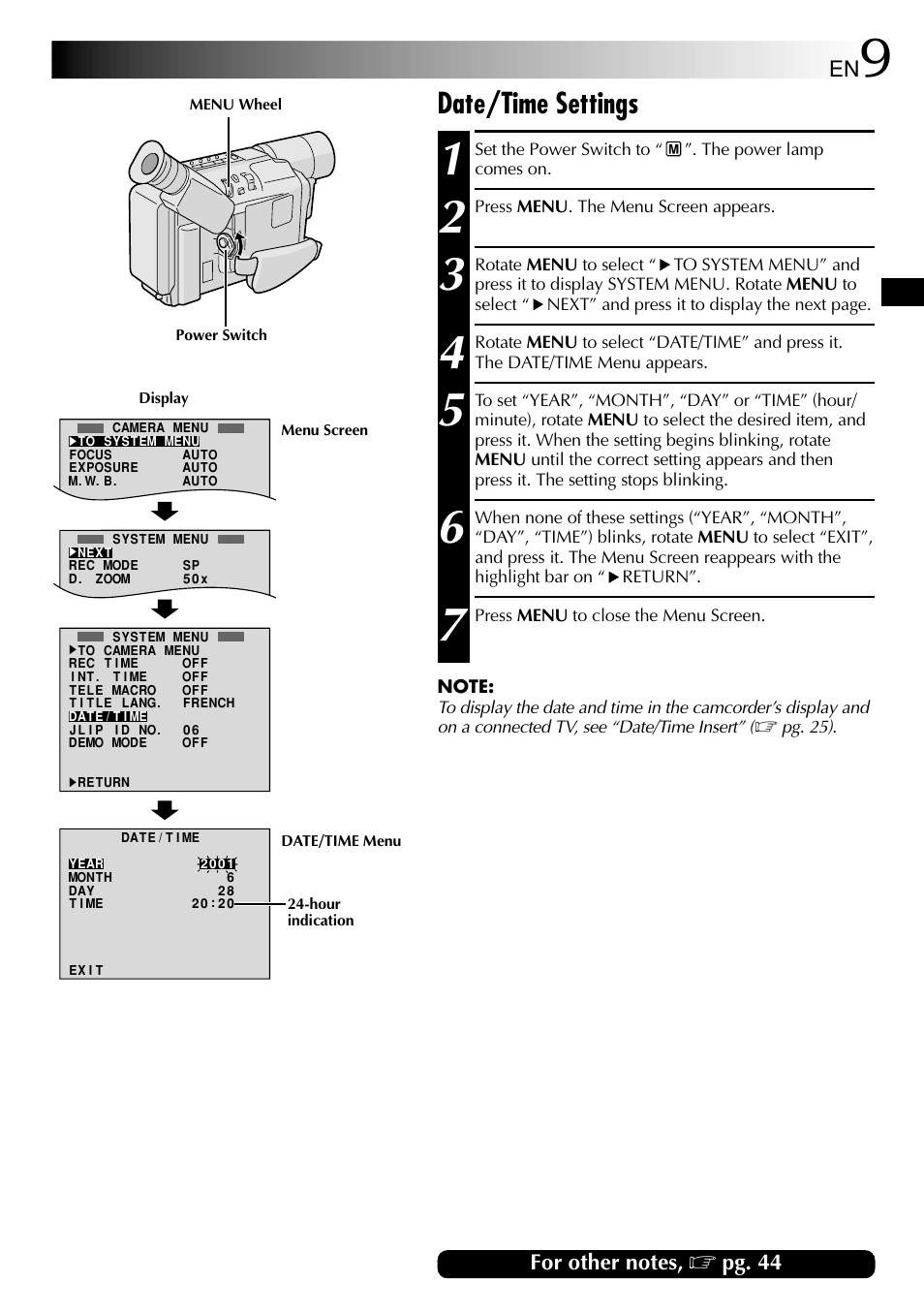 Date/time settings, Pg. 44 | JVC 1000MKV*UN*VP User Manual | Page 9 / 55