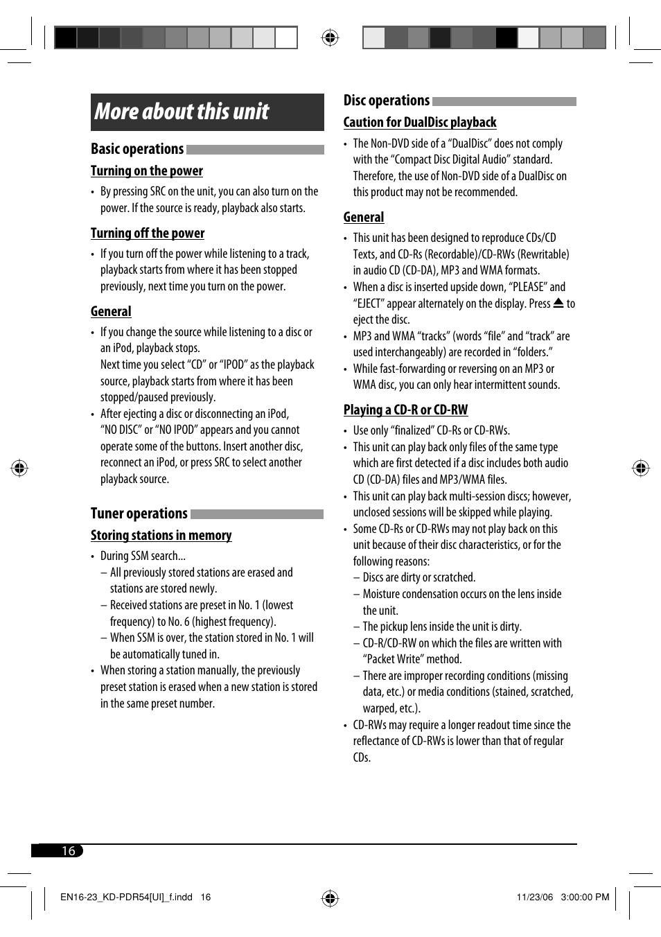 More about this unit, Basic operations, Tuner operations | Disc operations | JVC KD-PDR50 User Manual | Page 104 / 198