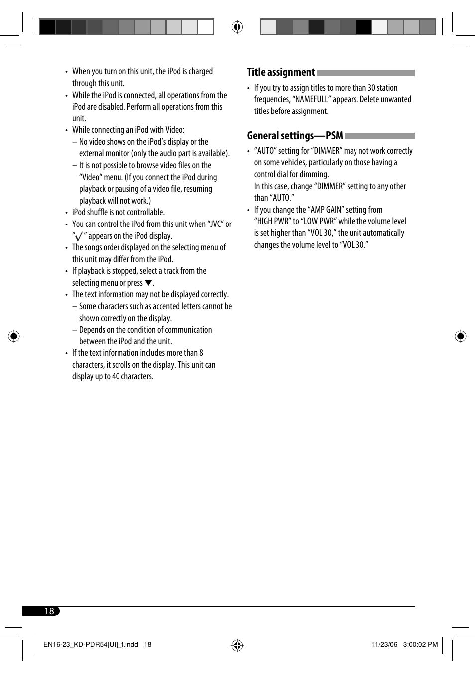 Title assignment, General settings—psm | JVC KD-PDR50 User Manual | Page 106 / 198