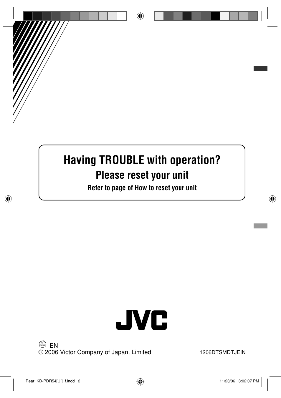 Having trouble with operation, Please reset your unit | JVC KD-PDR50 User Manual | Page 112 / 198