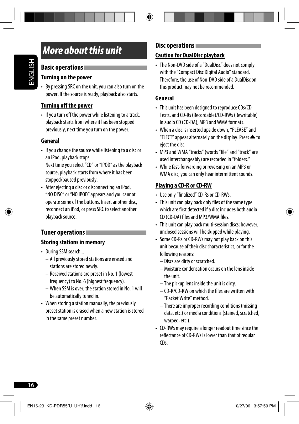 More about this unit, English, Basic operations | Tuner operations, Disc operations | JVC KD-PDR50 User Manual | Page 130 / 198