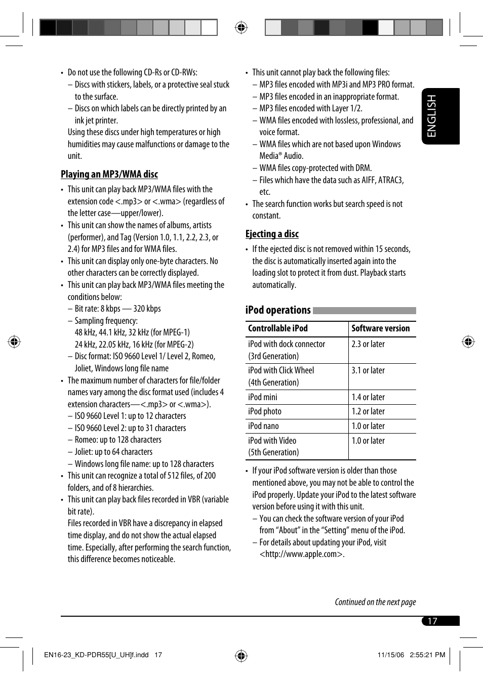 English, Ipod operations | JVC KD-PDR50 User Manual | Page 131 / 198