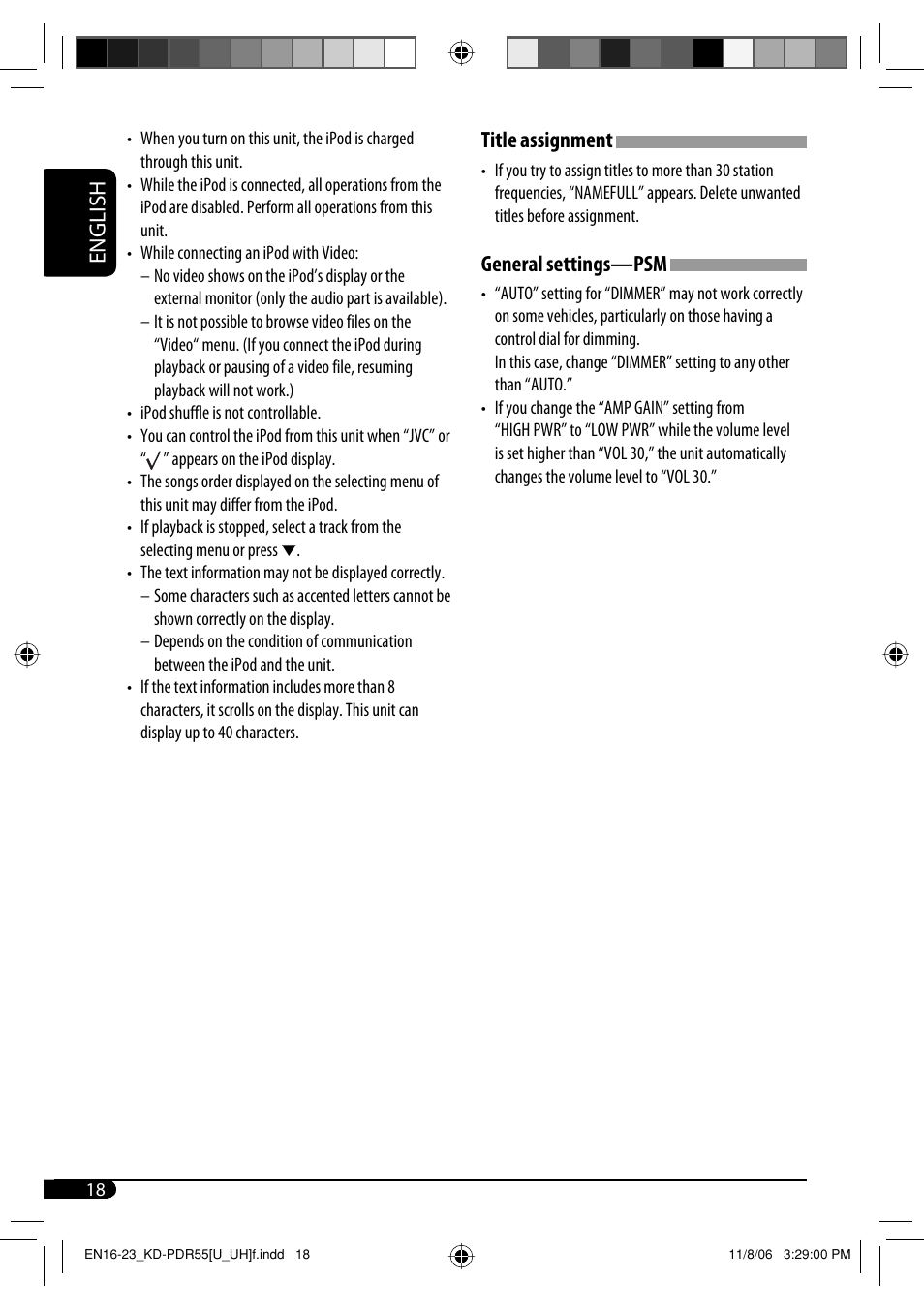 English title assignment, General settings—psm | JVC KD-PDR50 User Manual | Page 132 / 198