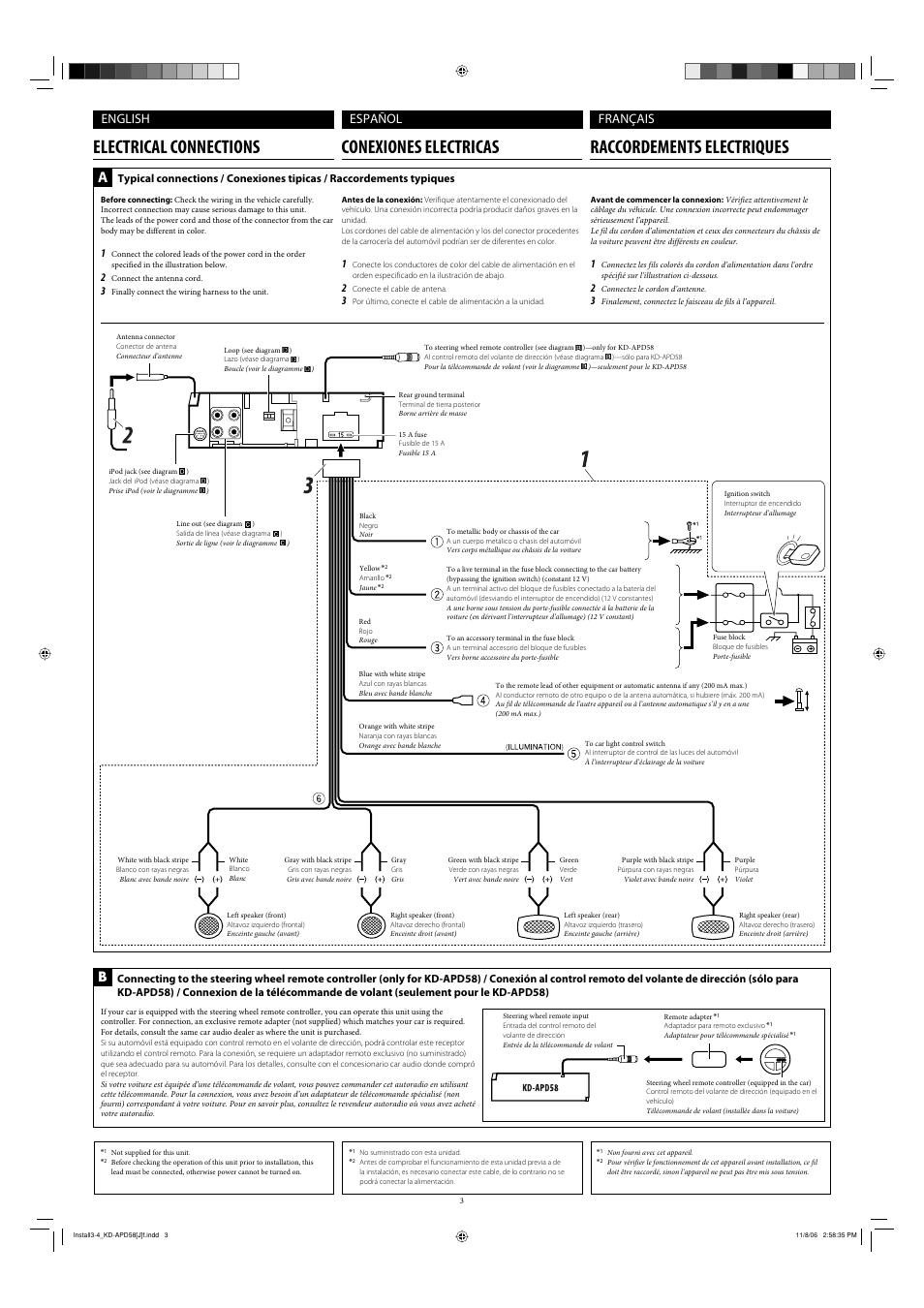 Electrical connections, English, Español français | JVC KD-PDR50 User Manual | Page 27 / 198