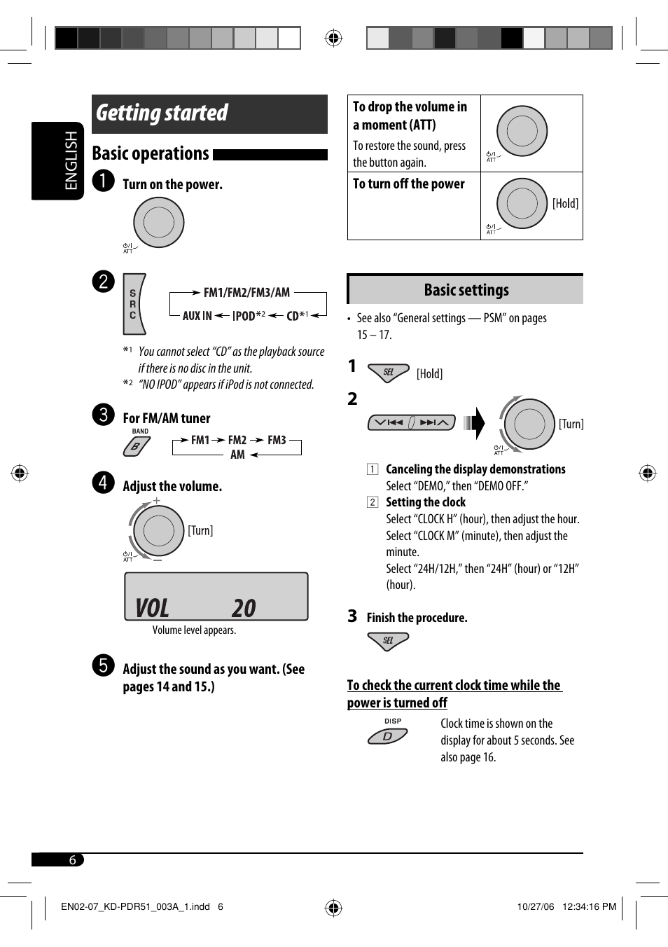 Getting started, Basic operations, Basic settings | JVC KD-PDR50 User Manual | Page 34 / 198